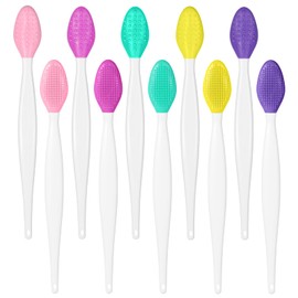 10 Pcs Silicone Lip Brush, Double-Sided Silicone Exfoliating Brushes, Facial Cleansing Brushes, Face Cleansing Brush Tools for Face Scrubber & Lip Scrubber, Mixed Colors