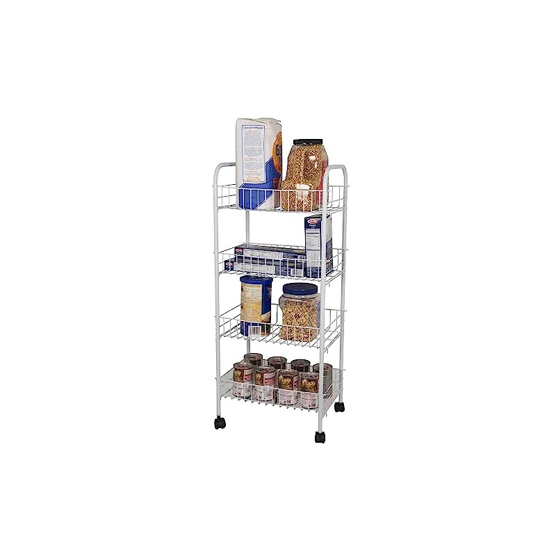 Home Basics FB41258 4 Tier Kitchen Trolley, White, 15.30" x