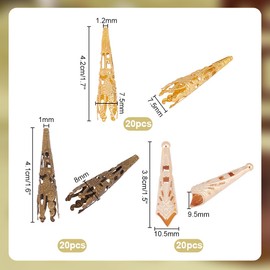 PandaHall Pack of 60 Long Flower Bead Caps 3 Colours Spacer Bead Caps Tibetan Alloy Cord Ends 37.5 mm Hollow Bead Caps Spacer Cone Bead End Caps for Jewellery Bracelet Pendant