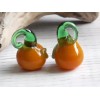 2 - 17x12mm LAMPWORK PUMPKIN LOOPED STEM LEAF BEADS ORANGE