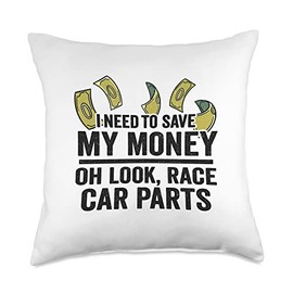 Garage & Classic Car Mechanic Gifts For Men Women I Need to Save My Money Oh Look Race Car Parts Mechanic Throw Pillow, 18x18, Multicolor