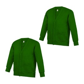biyya® 2 Pack Girls School Cardigan Fleece Sweatshirt Long Sleeve Schoolwear School Uniform for Girls 5-14 Years (Green, 5-6 Years)