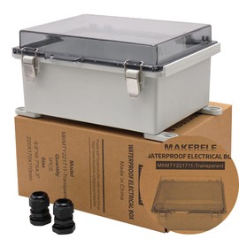 MAKERELE Grey Junction Box ABS Plastic Dustproof Waterproof Electrical Boxes Hinged Shell Outdoor Universal Project Enclosure with Clear Cover 8.6×6.7×4.3 inch (220×170×110mm)
