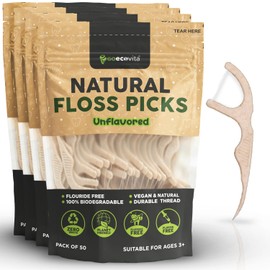 Biodegradable Floss Picks - Natural Straw Wheat Handle | Thin & Durable Thread for Tight Gaps! | Dental Flossers for Adults | Gentle on Gums & Teeth | Eco Friendly, Vegan (200 Pack, Unflavored)