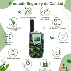 Walkie Talkie para Niños,2 Pzs Radios Walkie Tokis con Pantalla LCD,Linterna VOX y 22 Canales,Radio Juguete para Interiores o Al Aire Libre con 3KM Largo Alcance,Regalo para Niños y Niñas de 3-12 Años