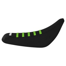 Enjoy Mfg Seat Cover - Compatible Fit for Kawasaki 2007-21 KFX 50 and 90 (Black with Color Ribs) #317 (Logo) (All Black with Green Ribs)