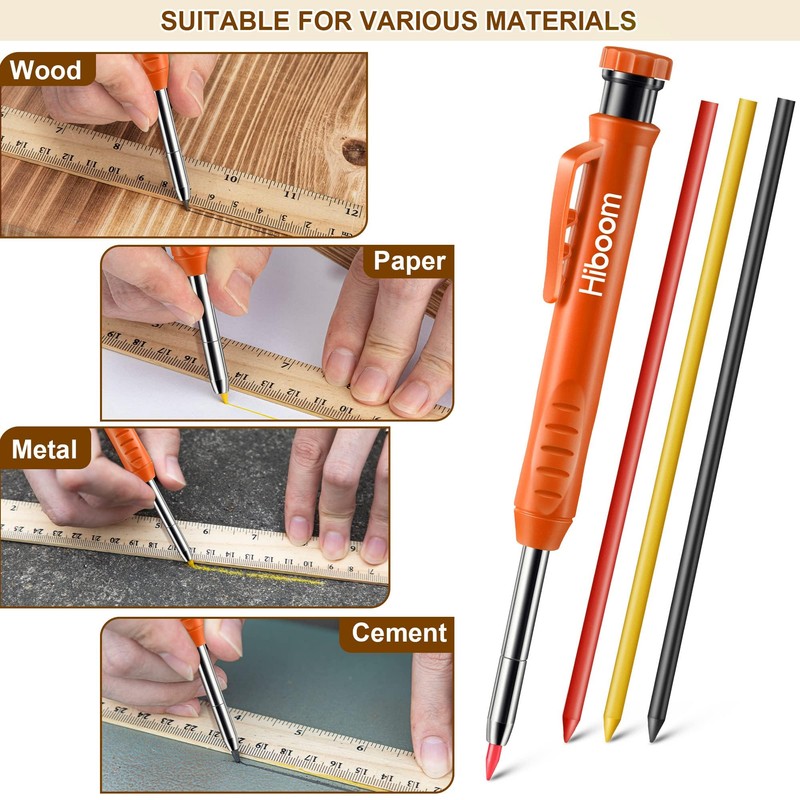 Hiboom 2 Pack Solid Carpenter Pencils with Pencil Cap and