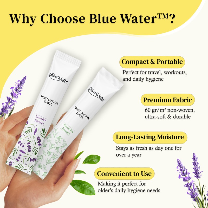 BlueWater BlueWater Individually-Wrapped Moist Scented Towels - Single-Use Premium Towelettes