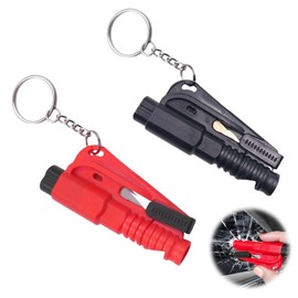 Ruzister 2 Pcs Car Window Breaker Tool Keychain 3 in 1 Glass Breaker and Seat Belt Cutter and Survival Whistle Emergency Keychain, multicoloured