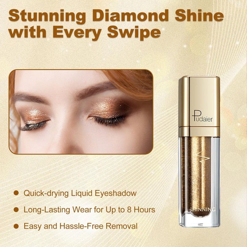 Liquid Glitter Eyeshadow, Gold Liquid Eyeshadow, Quick-Dry & Long Lasting