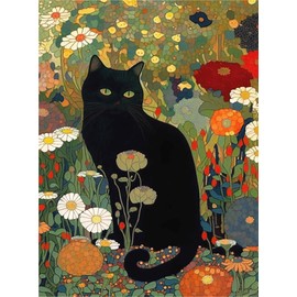 Wooden Jigsaw Puzzle - Gustav in The Garden - Wooden Black Cat Puzzle - 477 Pieces - Made in The USA by Nautilus Puzzles for Cat Lover