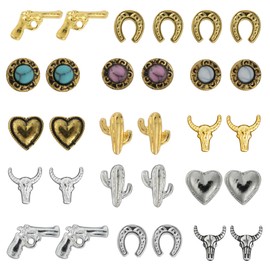 30 PCS Western Nail Charms - 3D Vintage Cowboy Cowgirl Nail Charms, Turquoise, Gold, Silver, Pink, Blue Retro Metal Gem Western Art Stickers Accessories for DIY