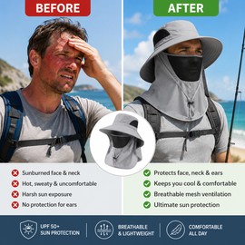 Wide Brim Sun Hat with Neck Flap for Outdoor Travel – Breathable Foldable Bucket Hat for Fishing & Beach