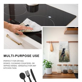 TopXmai Labrador Retriever in Flower Field Kitchen Towels, Rustic Floral Black Lab Gifts Dish Towels for Kitchen, Labrador Decor Hand Towels, Labrador Retriever Gifts for Women,16x24 Inch，C066