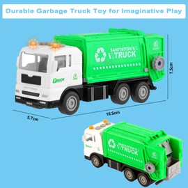 LITTLECUCU Garbage Truck Toy for Boys – Kids Truck with Lights & Sounds, Realistic Design, Friction-Powered, for 3 4 5 Year Old Boys