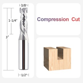 SpeTool 2PCS Compression Spiral Router Bits 1/2 Shank with 3/8 Inch Cutting Diameter Carbide Wood Router Bit for CNC Engrave Mortise Slot