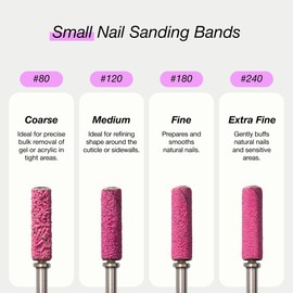 Curacoro 100 Pcs Mini Sanding Bands for Nail Drill – Fit 3/32" Mandrel, Grit 80/120/180/240, Disposable Nail Sanding Bands for Natural Nails, Acrylics, and Gels