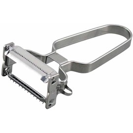 Shimomura Kihan 2-Way Peeler, Slicer/Garnish Cutter, Made in Japan, Dishwasher Safe, Dual-Sided Use, Slices 3.4mm, Garnish Cuts 1.6mm, Even Cuts, Sharp Edges, Time-Saving, Suitable for Kinpira Gobo