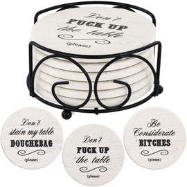 Funny Coasters for Drinks Absorbent with Holder | 6 Pcs Novelty Gift Set | 3 Different Sayings | Present for Friends, Men, Women, Housewarming Man Cave Decor Hostess Gifts Ideas, Birthday, Holiday