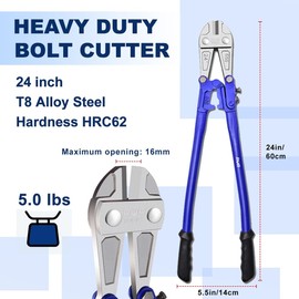 ZrgGea Bolt Cutter 24 inch | Heavy Duty Wire Cutters | Industrial-Grade Heavy-Duty Bolt Cutters, Forged from T8 Alloy Steel, Hardness HRC62, Knives for Cutting Rebar, Screws, Fences and Padlocks