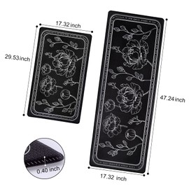 ROTTOGOON Kitchen Floor Mat Set of 2, Anti Fatigue Kitchen Rugs Black