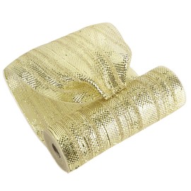 MEEDEE Champagne Deco Mesh 10 Inch Deluxe Wide Foil Metallic Mesh with Gold Tinsel Champagne Gold Mesh Ribbon for Christmas Tree, Wreaths, Garland, Gift Wrapping, Bows Making (30 Feet)