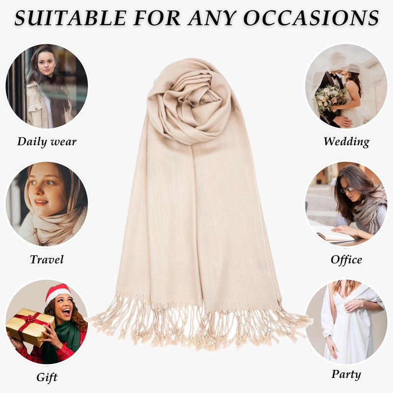 Achillea Large Soft Silky Pashmina Shawl Wrap Scarf in Solid