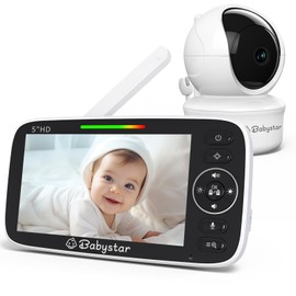 Babystar Babyphone mit Kamera 5 Zoll 720P HD-Video Babyphone ohne WLAN mit Kamera und Audio 4000 mAh Akku Babyphone, Vox-Funktion Temperatursensor Nachtsicht-Video-Babyfon, 2-Wege-Audio