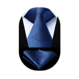 HISDERN HTC-06S Men's Necktie, Chief Set, 35 Patterns, Animal Pattern, Striped, Checkered Pattern, Business, Formal, Formal Dress, Gift, 07 blue (check)