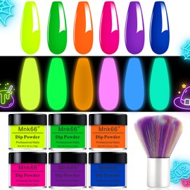 Mnk66 Glow in the Dark Nail Powder, 6 Colors Glow Dark Powder Dip Powder, Luminous Pigment Powder Fluorescent Neon Dipping Powder for Nail Art Decoration, Resin Craft(YYSDDPS-No.14-6PCS)