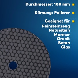 Professional Diamond Sanding Pad for Dry Grinding D = 100 mm Polisher Velcro Attachment for Natural Stone Artificial Stone Granite Marble Glass Ceramic and Tiles