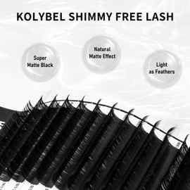 KOLYBEL SHIMMY-FREE Lash Extension 0.03 D Curl Classic Lash Extensions 13-20mm Self Fanning Lash Trays Matte Ultra Lightweight Eyelash Extensions Professional Supplies for Lash Techs(0.03 D 13-20mm)