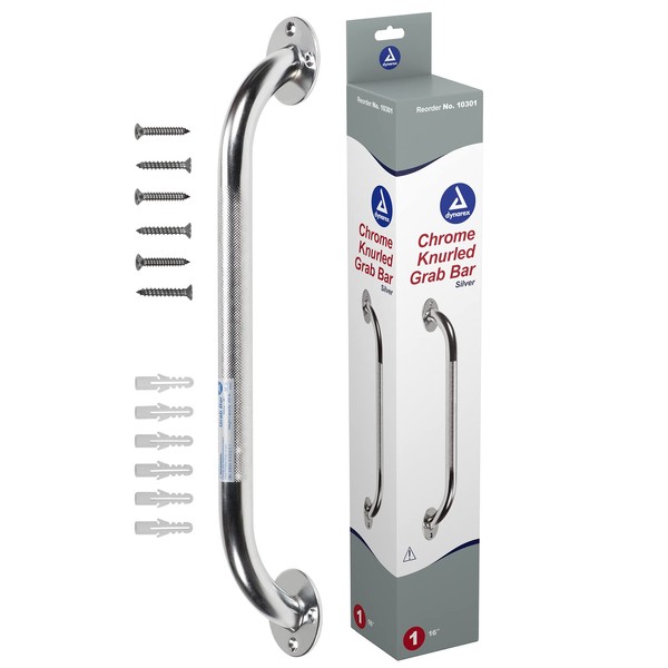 Dynarex Chrome Knurled Grab Bar-16 Inch, Stainless Steel with Textured,