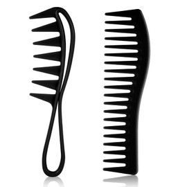 Pack of 2 Wide Tooth Combs, 2-Sided Detangling Comb Wide and Fine Teeth for Women Men Trimming Cutting Hair Brush Styling Tool for Thin Thick Curly Straight Hair (Black)