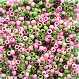 Pink Camouflage Mix Pony Beads, Made in USA, 6 x 9mm, Plastic Beads for Banners, Concert Festival Bracelets, Necklaces, Key Chains & Jewelry, Hair braiding, Arts & Crafts, Bulk 700 Beads