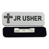Jr Usher 1 x 3 Name Tag/Badge, Silver, Cross Design