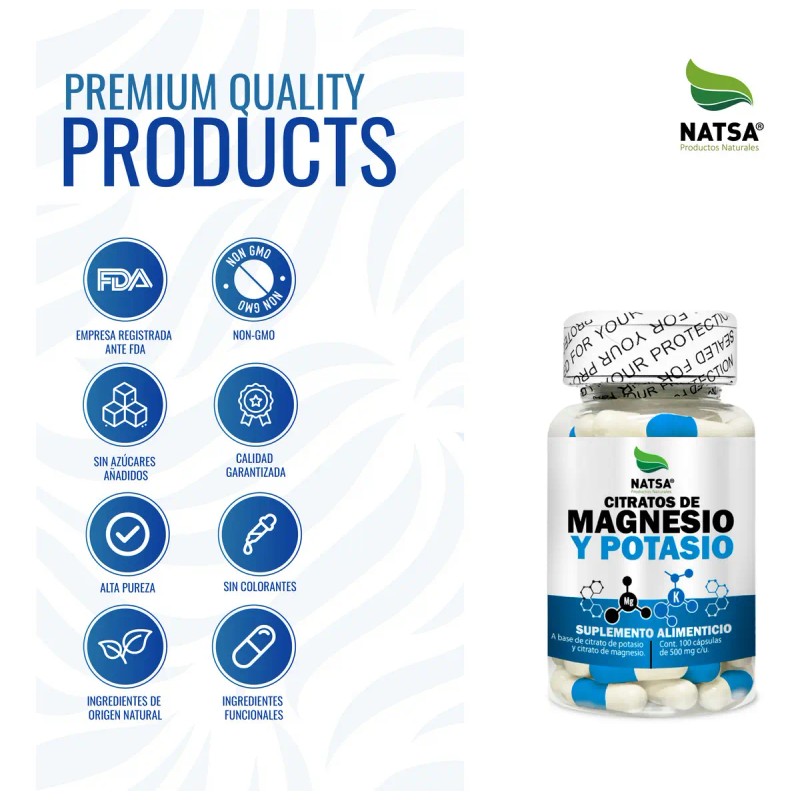 Citratos Magnesio Potasio 100 Cápsulas Sola Cápsula Combinación Perfecta Sabor