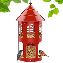 Bird Feeders for Outdoors Hanging, Metal Wild Bird Feeder for Outdside Easy to Clean & Refill, Weatherproof & Large Capacity, Ideal Birdfeeder for Attracting Finch, Cardinal, Blue Jay, Red