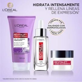 L'Oreal Paris Rutina facial hidratante Revitalift Ácido Hialurónico (3 piezas): Sérum facial 30ml + Gel limpiador 150ml + Crema de día FPS20 50ml. Hid