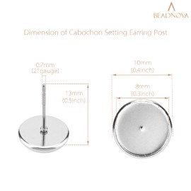 BEADNOVA Cabochon Setting Post 60pcs Blank Earring Studs 8mm Stainless Steel Cabochon Setting Ear Stud with Stainless Steel Backs for Resin DIY Earring Making (8mm, 60pcs)