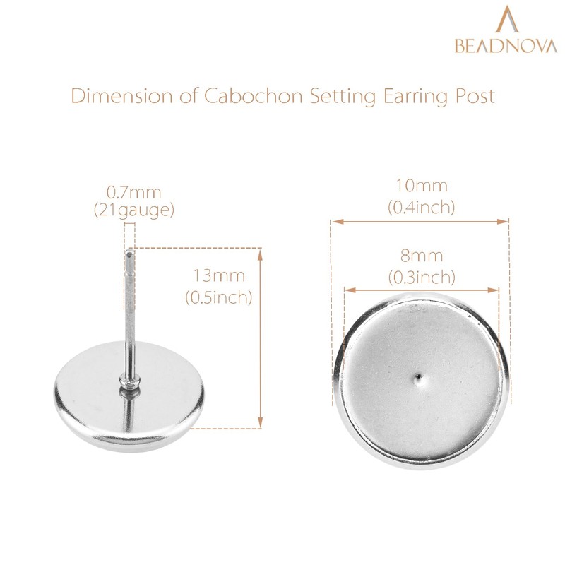 BEADNOVA Cabochon Setting Post 60pcs Blank Earring Studs 8mm Stainless