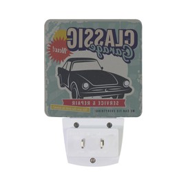 Plug-in Night Light Warm White LED Nightlight Vintage Retro Classic Garage Car Patterns for Bedroom Bathroom Hallway Stairways(0.5W 2-Pack)