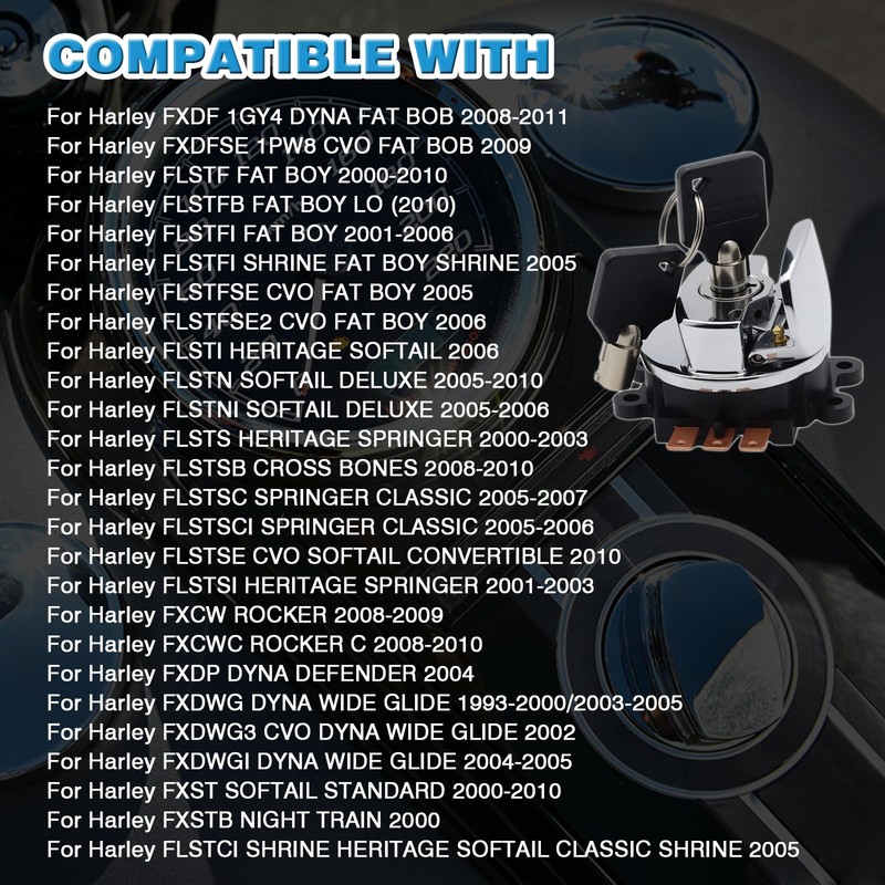 Ignition Switch Lock with 2*Keys Compatible with Harley-Davidson Road King