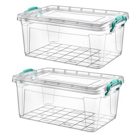 Best House | 15L | Plastic Storage Box with Clips & Lids | Size (L:49cm W:33cm H:15.5cm)| Set of 2 | Flat Shape |Stackable Clear Multipurpose Home Office Kitchen Tools Crafts Bits N Pcs -15 Litres