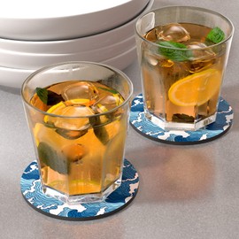 Nipichsha Coasters for Drinks, Set of 6 Cute Absorbent Rubber Drink Coasters for Cup with Non Slip Backing, Kitchen Home Decor Housewarming Gift, Round 4 in, Japanese Wave