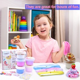 5 Pack Butter Slime,Pink Strawberry, Blue Ice Cream, Coffee Cotten Candy Slime with Dual Colors, Super Soft and Non-Sticky,Birthday Gifts for Kids,Party Favor for Girls & Boys.