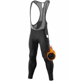 qualidyne Men's Winter Cycling Bib Pants 4D Padded Thermal Water Resistant Bike Tights Cold Weather Warm Pockets