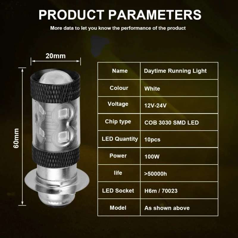 YCY 2Pcs 6000K White H6M LED Headlights For Yamaha YFZ450R