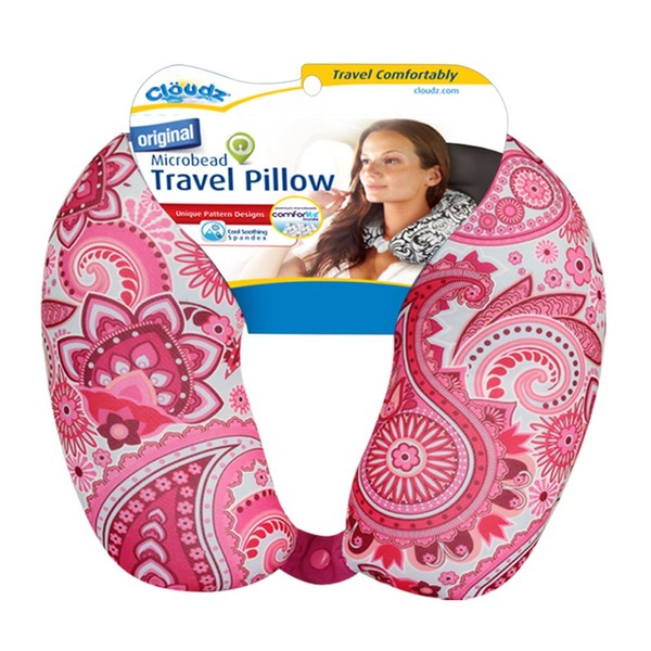 Cloudz Patterned Microbead Travel Neck Pillows - Pink Print