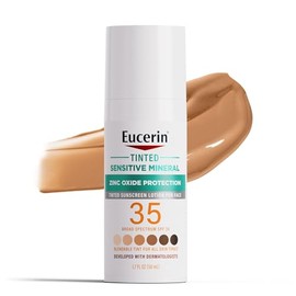 Eucerin Eucerin Sun Tinted Sensitive Mineral Face Sunscreen Lotion SPF 35, Non-Comedogenic Mineral Sunscreen with Gentle Zinc Oxide Protection for Sensitive Skin, 1.7 Fl Oz Bottle